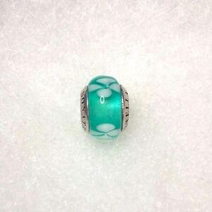 Donatella Sterling Silver Teal w/White Flowers Charm